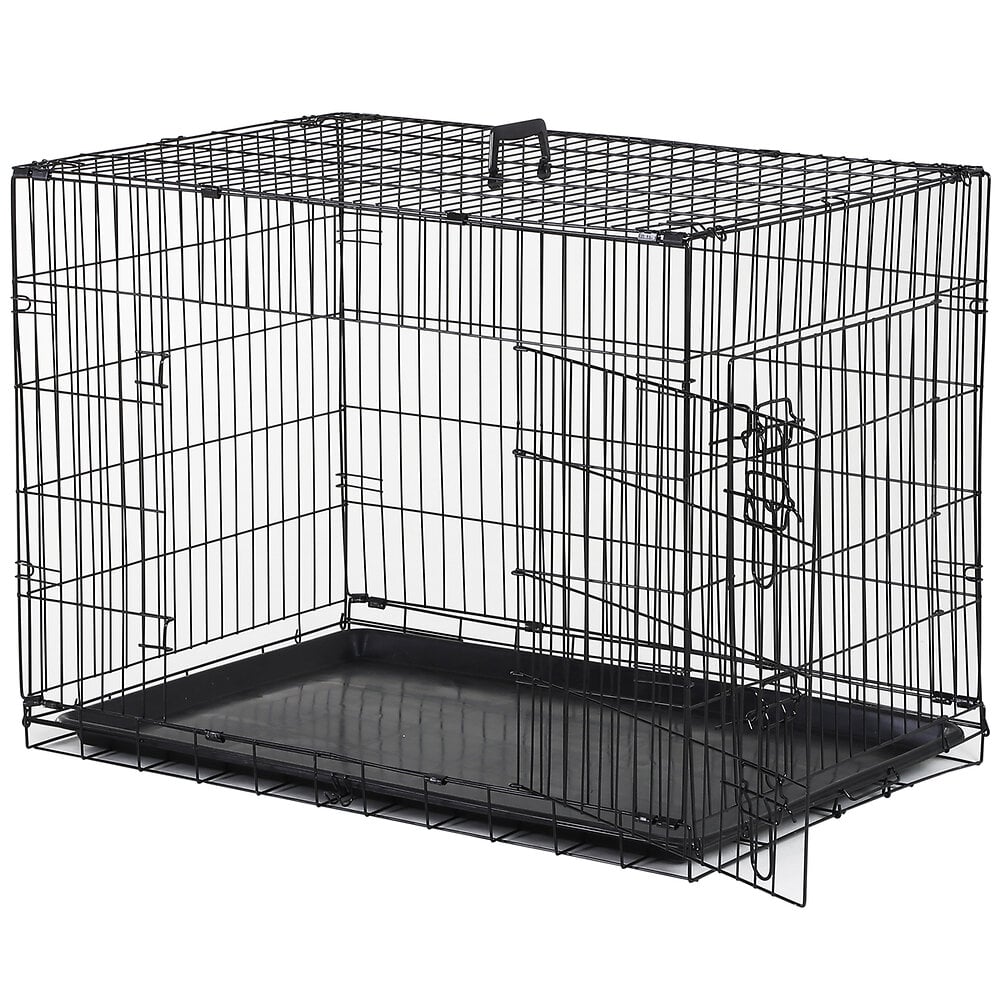 PawHut Cage caisse pour chien animaux intérieur porte coulissante, métal  effet bois, dim. 57H x 80L x 54l cm