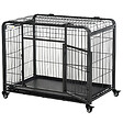 PAWHUT - Cage pour chien pliable cage de transport sur roulettes 2 portes verrouillables plateau amovible dim. 94L x 58l x 69H cm métal gris noir - vignette