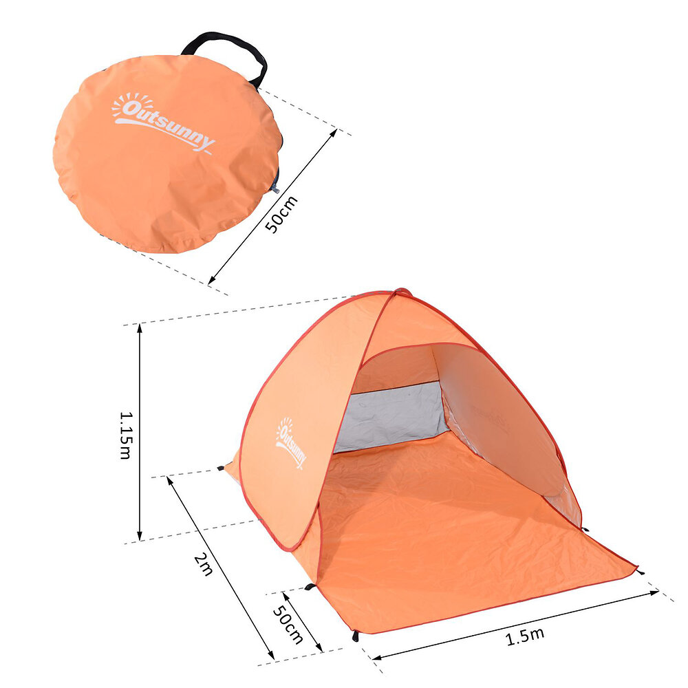 OUTSUNNY - Abri de plage tente de plage pliable pop-up automatique instantané protection UV fenêtre arrière grand tapis de sol orange - large