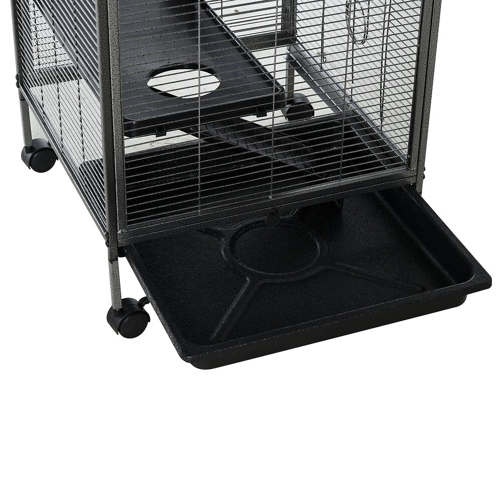PAWHUT - PawHut Cage pour Petits Animaux Portable avec 2 Portes Hamac Métal PP 52 x 52 x 113,5 cm Gris - large