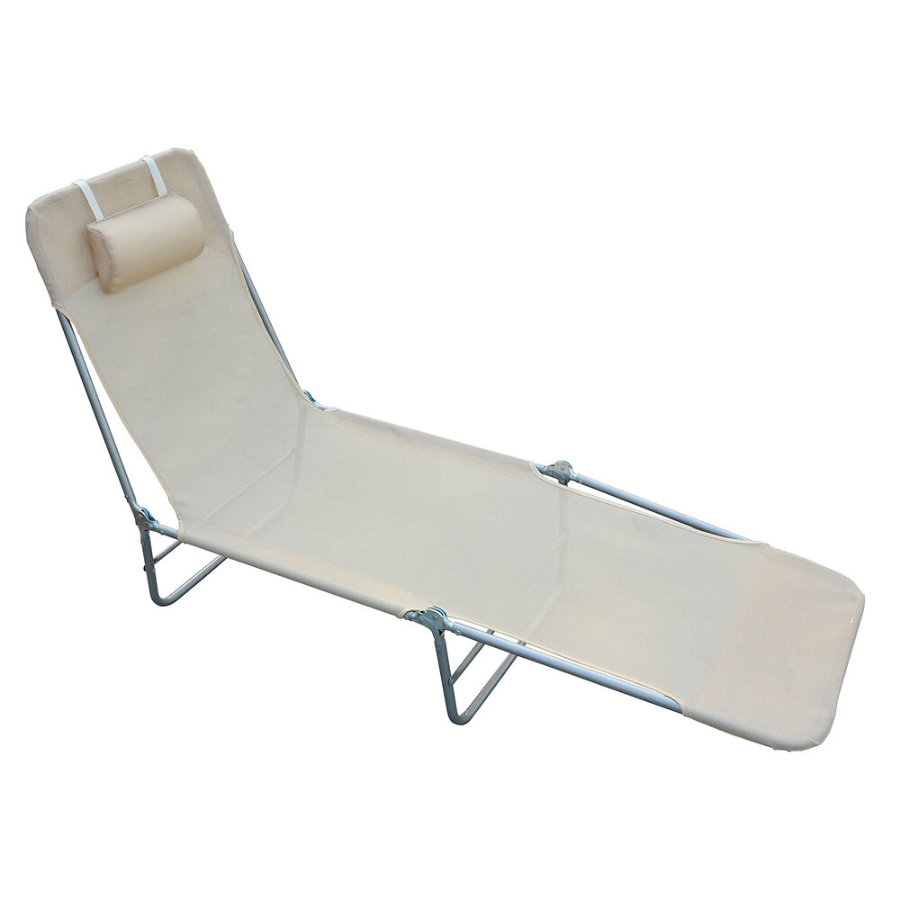 HOMCOM - Chaise longue pliante bain de soleil inclinable transat textilène lit jardin plage 182L x 56l x 24,5H cm beige - large