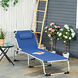 OUTSUNNY - Bain de soleil transat pliable dossier réglable multi-positions matelassage tétière alu textilène bleu - vignette