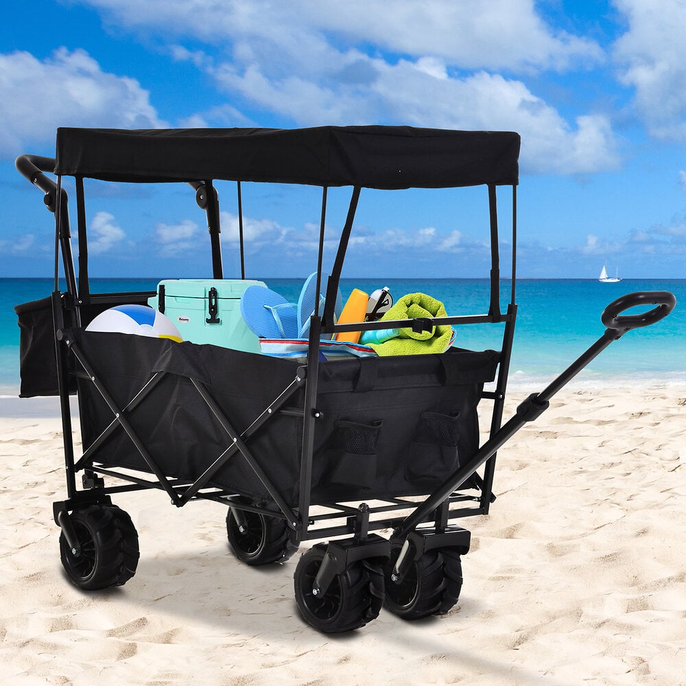 Chariot Pliant Avec Toit Poign E Panier Chariot De Plage Chariot De Transport Pliable Tout