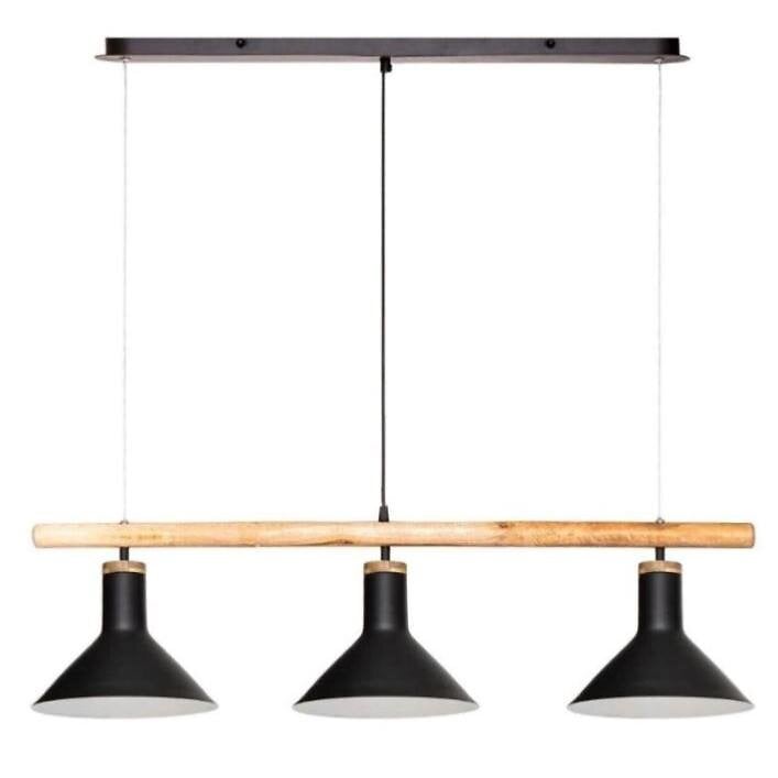 suspension 3 lampes en métal et bois - silamp