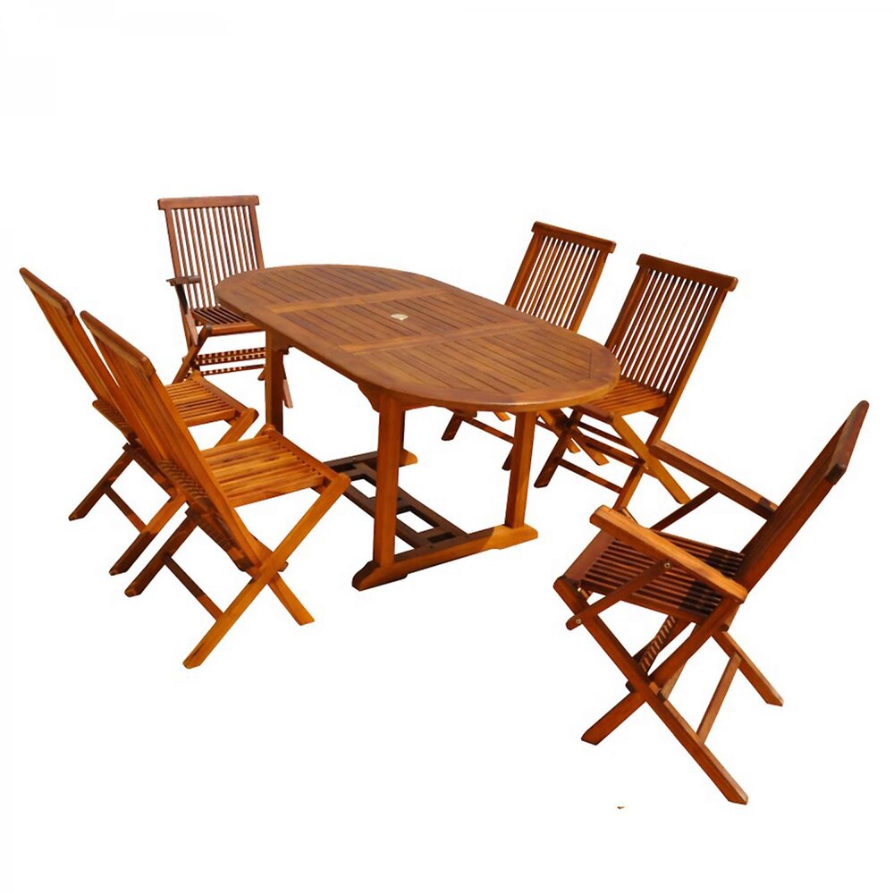 CONCEPT USINE - Lubok : Salon de jardin Teck huilé 6 personnes - Table ovale + 4 chaises + 2 fauteuils - large