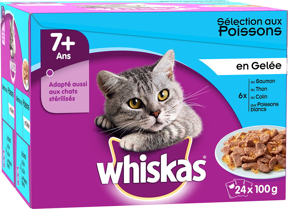 24 Sachets Fraicheur Chat Mature Whiskas Selection Poissons 100g Bricomarche