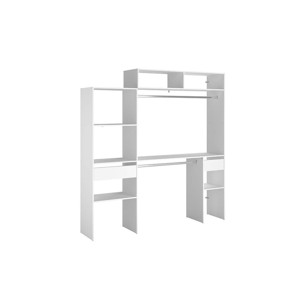 Elysée Dressing blanc extensible avec 2 penderies, 4 étagères et un tiroir