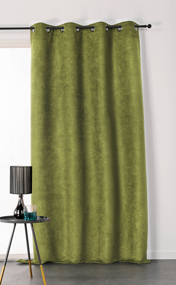 LINDER - Rideau oeillet suédine lourde vert avocat 145x260cm - large