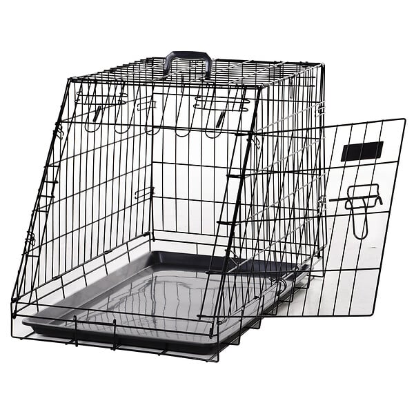 Pawhut - Cage chiens pliable sur roulettes 2 portes verrouillables métal  gris noir