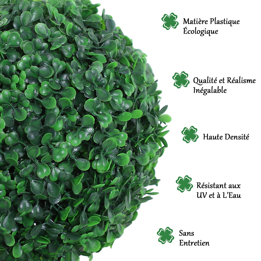 OUTSUNNY - Buis artificiel topiaire artificielle en forme de boules dim. Ø 30 x 112H cm vert - large
