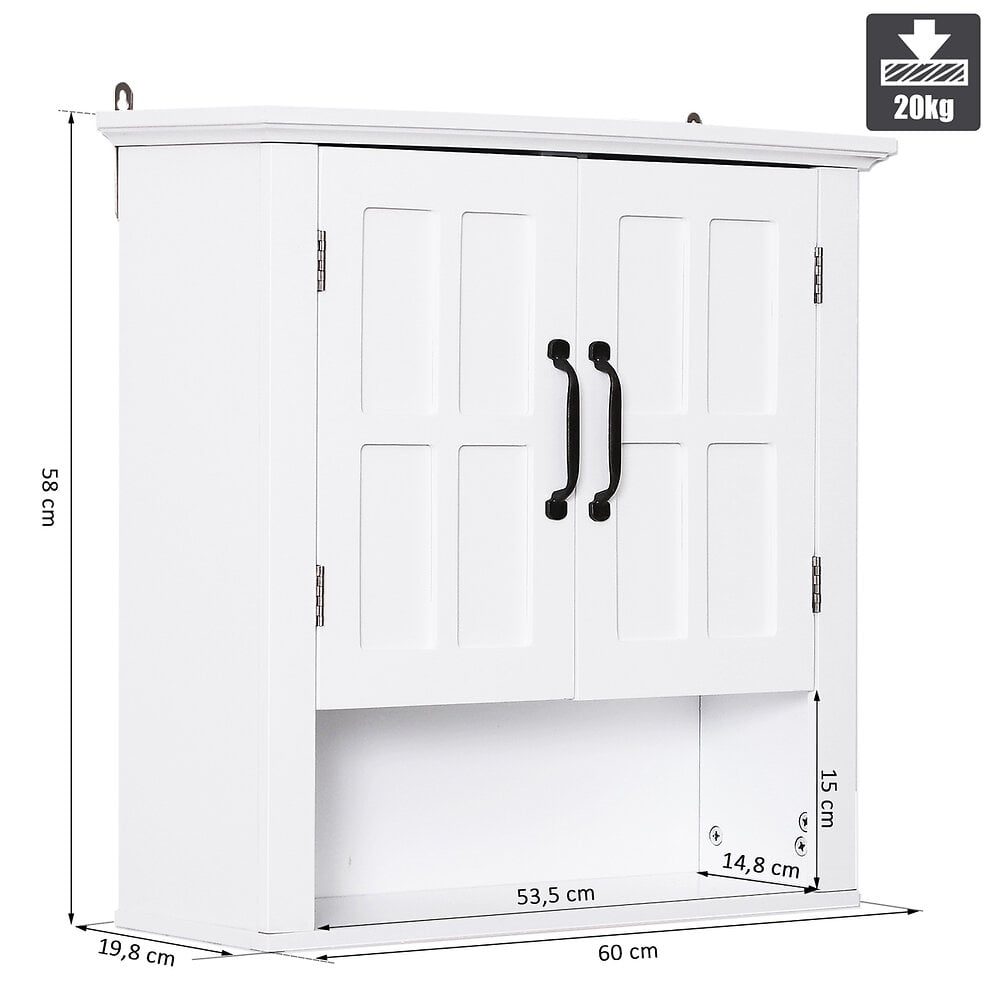Armoire haute murale de salle de bain ou WC placard 2 portes 2 étagères niche dim. 60L x 20l x