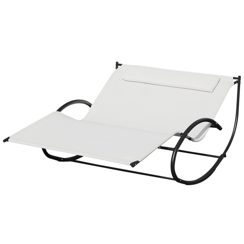 bain de soleil transat à bascule 2 places design contemporain assise dossier ergonomiques oreiller fourni métal noir textilène crème