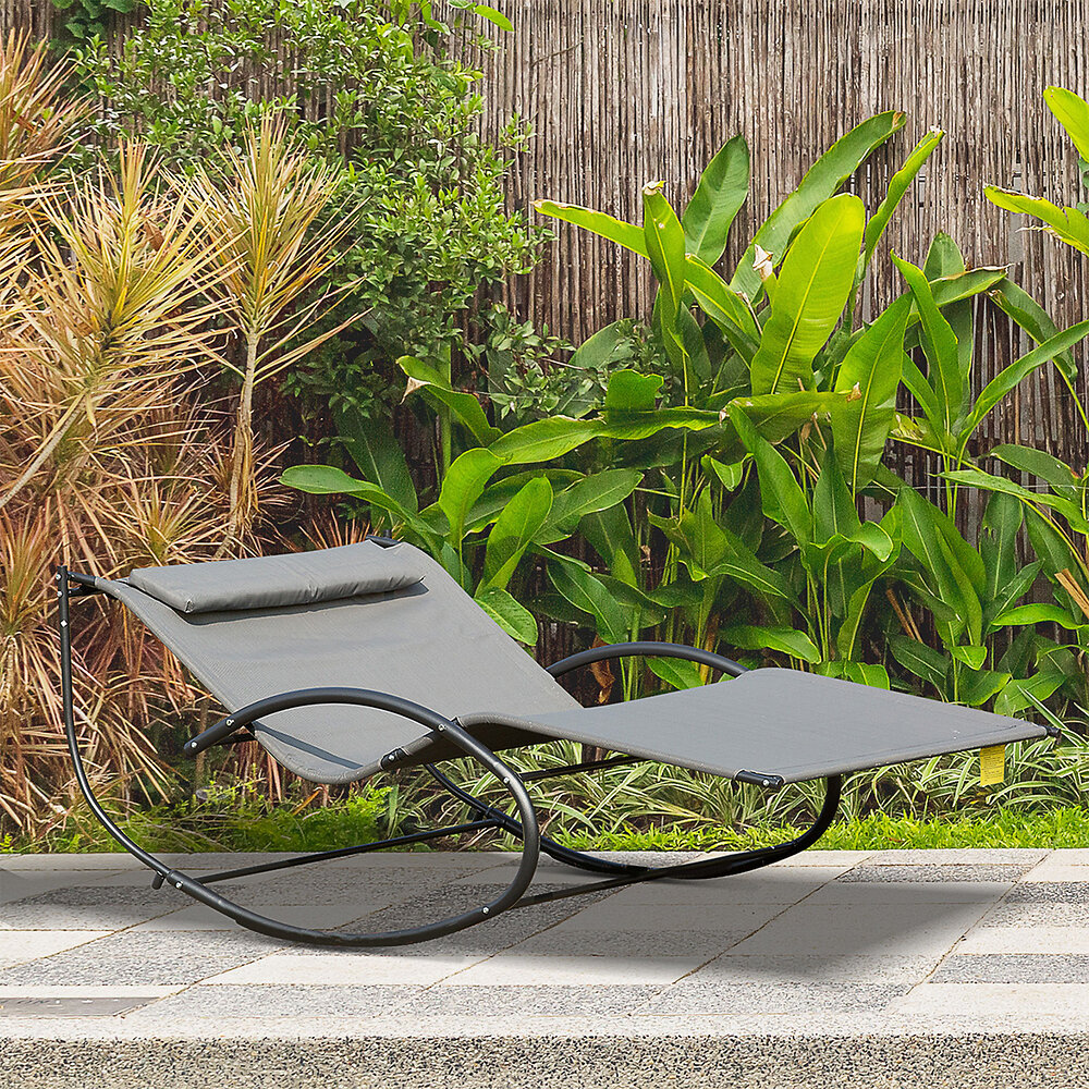 bain de soleil transat à bascule 2 places design contemporain assise dossier ergonomiques oreiller fourni métal noir textilène gris