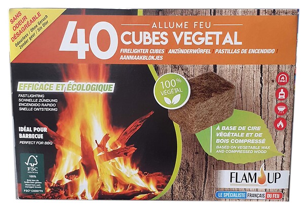 Allume feu flam'up 40 cubes en bois compresse vegetal