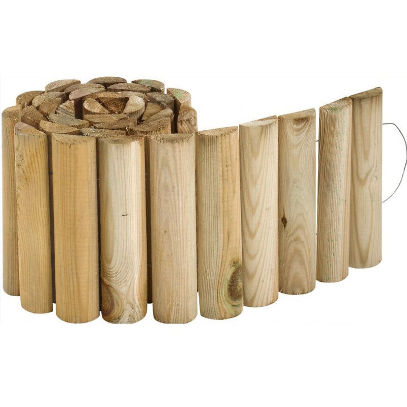 JARDIPOLYS - Bordure de jardin en bois demi rondin 5 x 20 x 180 cm - large