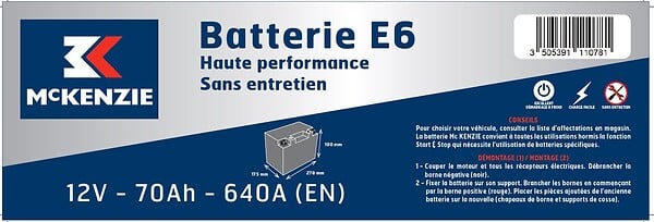 Batterie voiture E6 - 70Ah 640A - 27.8x17.5x19cm