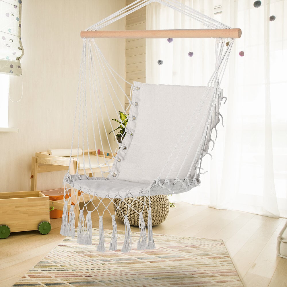 chaise suspendue chaise hamac de voyage portable assise dossier rembourrés macramé coton polyester beige