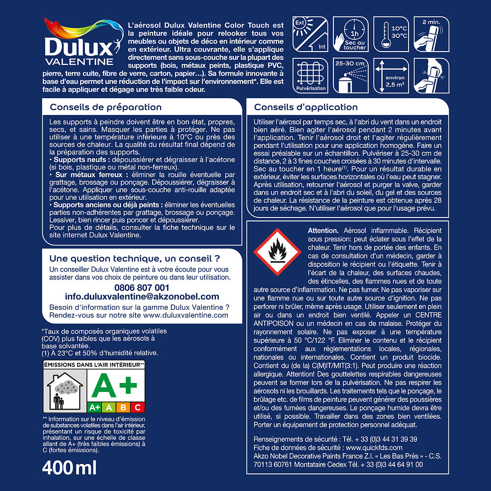 DULUX - Aérosol Dulux Valentine Color Touch Mat Vert Jade 400 ML - large