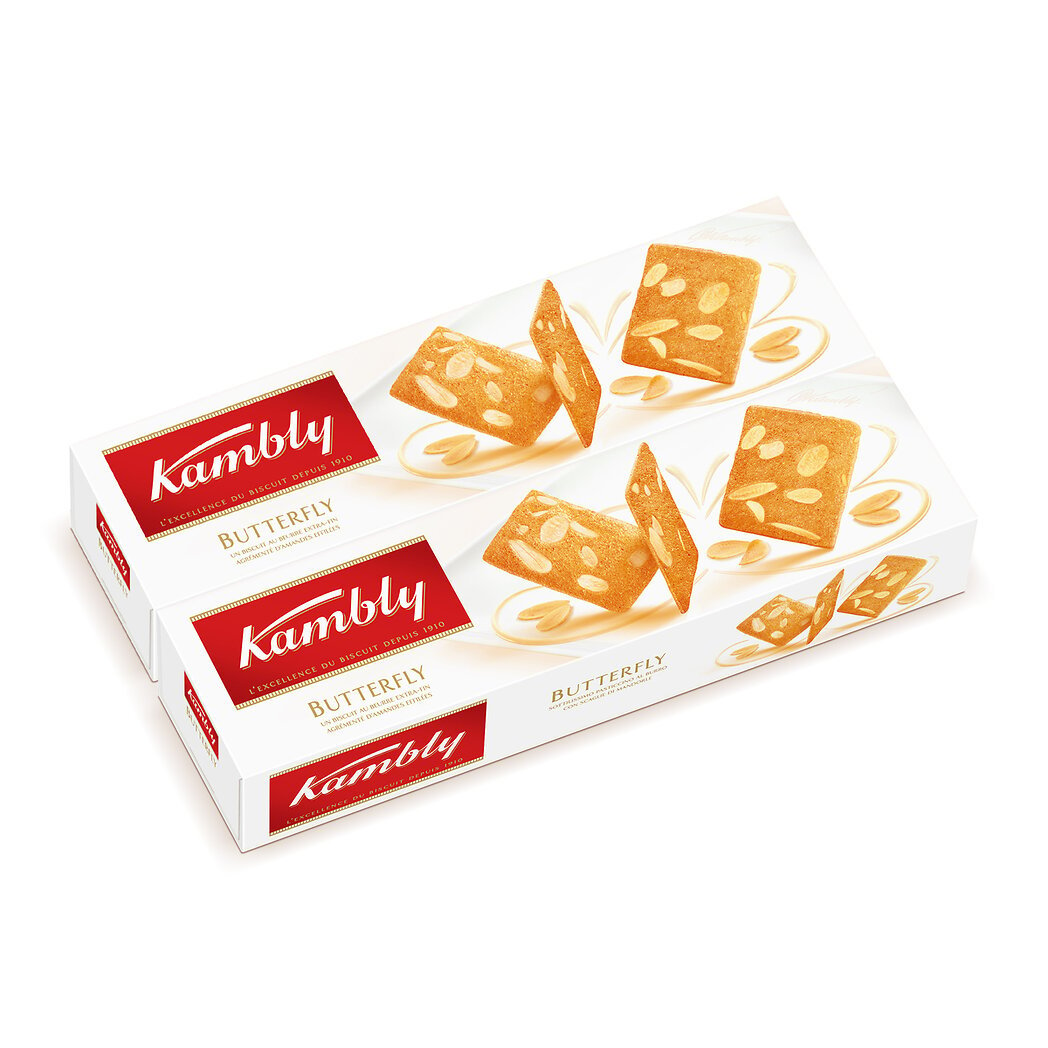 Kambly Kambly Butterfly biscuits au beurre et amandes le lot de 2 paquets de 100g - 200g