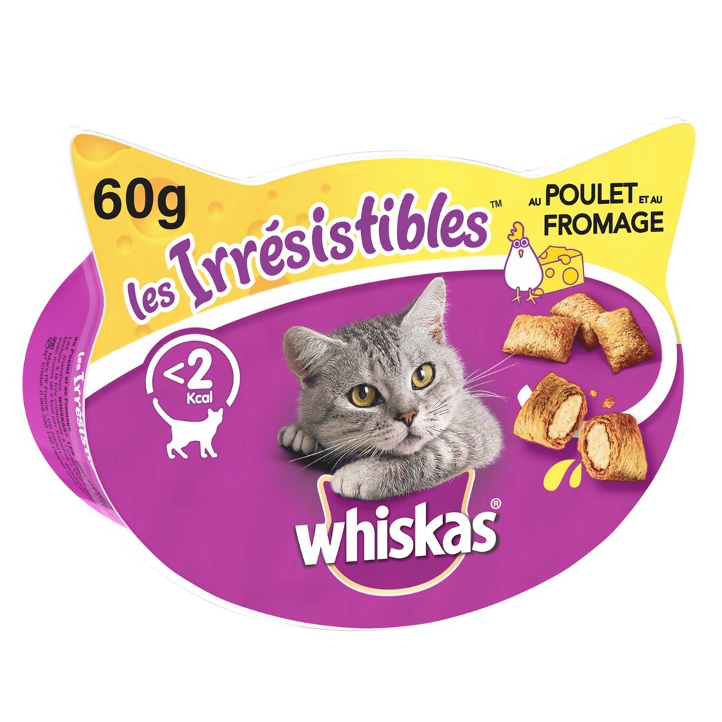 Whiskas Whiskas Les Irrésistibles - Friandises pour chat au poulet & fromage la boîte de 60g