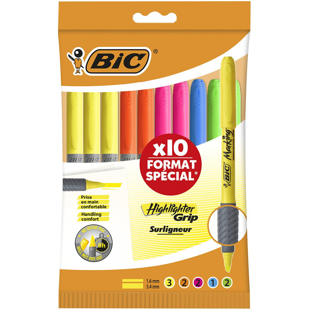 Bic Bic Highligter grip - Surligneurs couleurs fluos assorties la pochette de 10