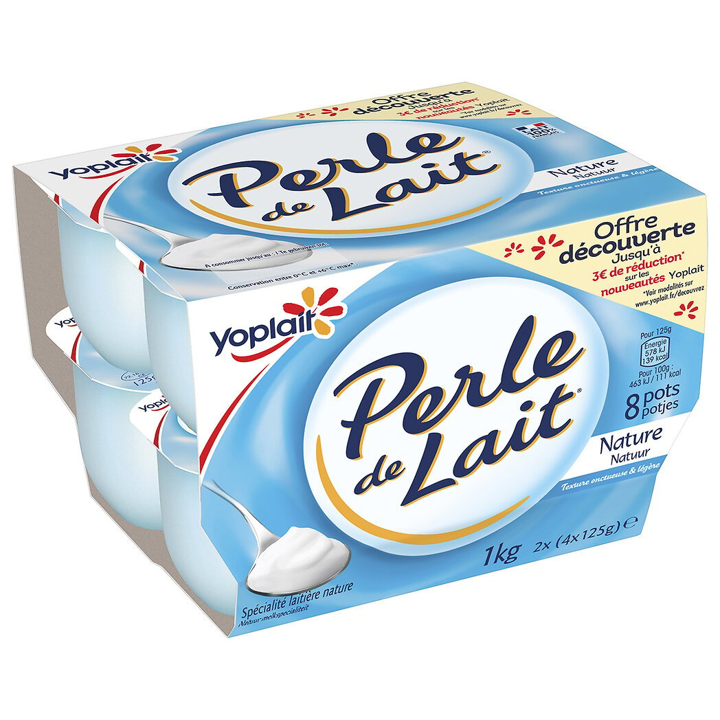 Yoplait Yoplait Perle de lait nature - offre découverte les 8 pots de 125g - 1kg