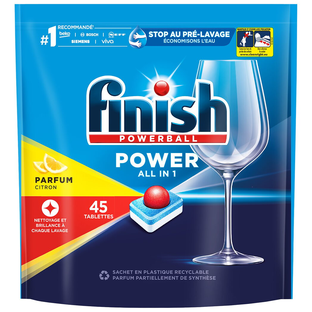 Finish Finish Power - Tablettes lave-vaisselle tout en 1 Max citron le paquet de 45 tablettes