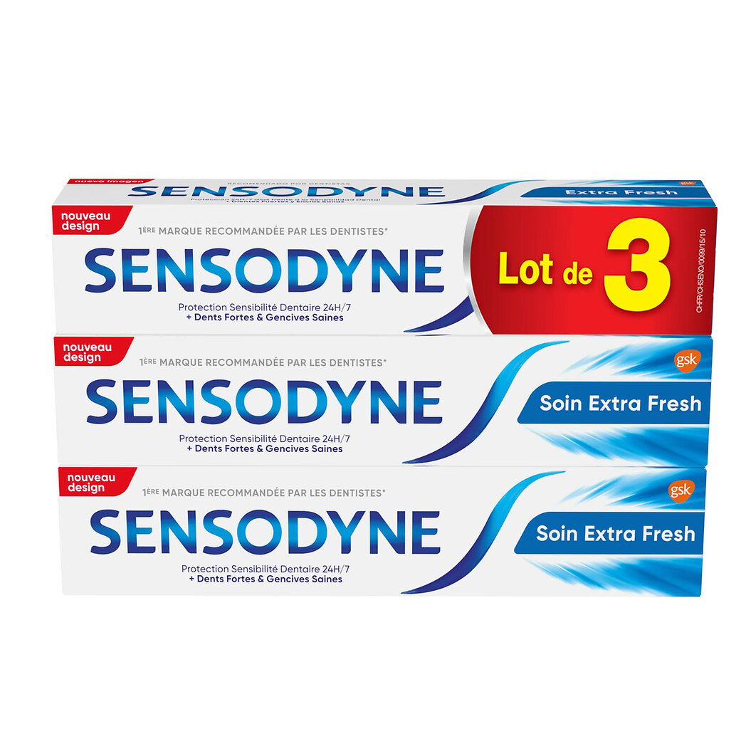 Sensodyne Sensodyne Dentifrice soin extra fresh 24H les 3 tubes de 75ml - 225ml