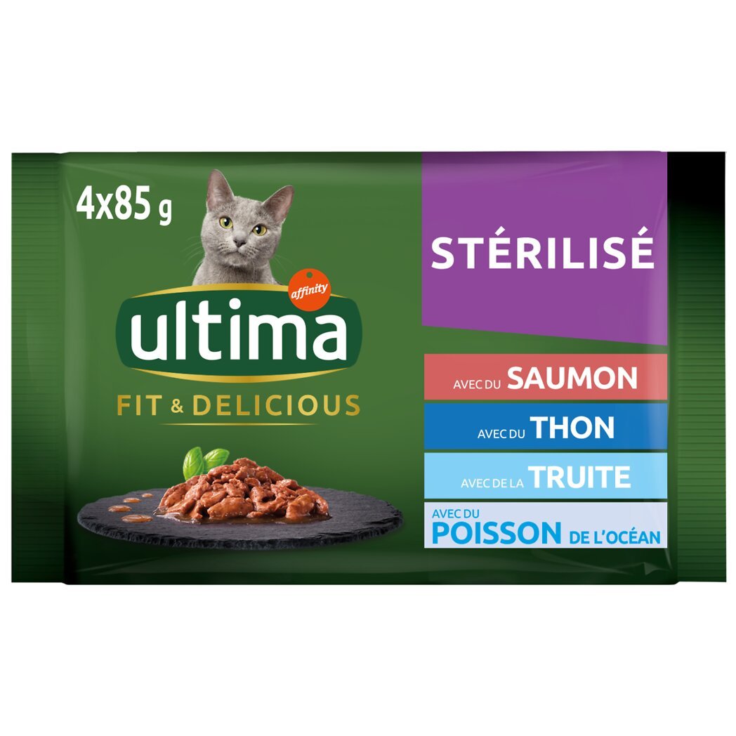 Ultima Ultima Repas en sauce saumon , thon, truite et poisson pour chat stérilisé les 4 sachets de 85g - 340g