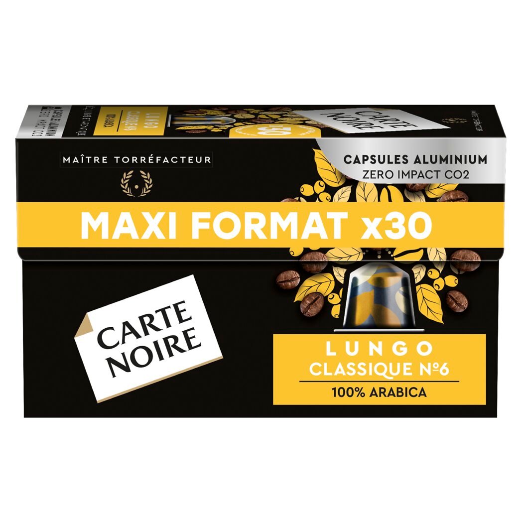 Carte Noire Lungo classique N°6 - Capsules de café compatibles Nespresso La boîte de 30 capsules - 168g