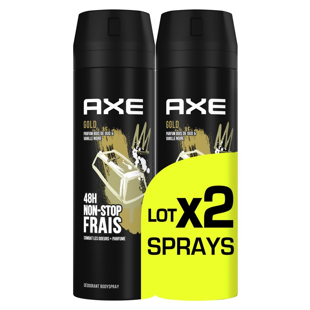 Axe Axe Déodorant homme Gold 48h non-stop frais le lot de 2 sprays de 200ml - 400ml