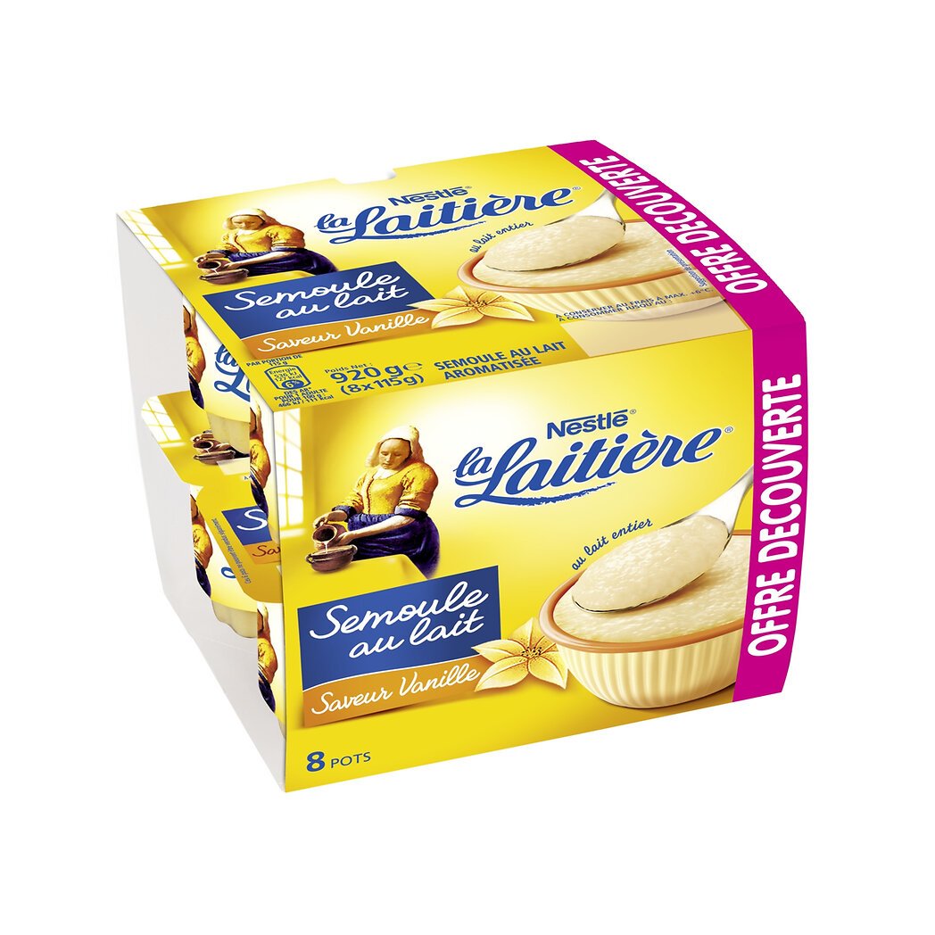 Nestlé La Laitière Semoule au lait saveur vanille les 8 pots de 115g - 920g
