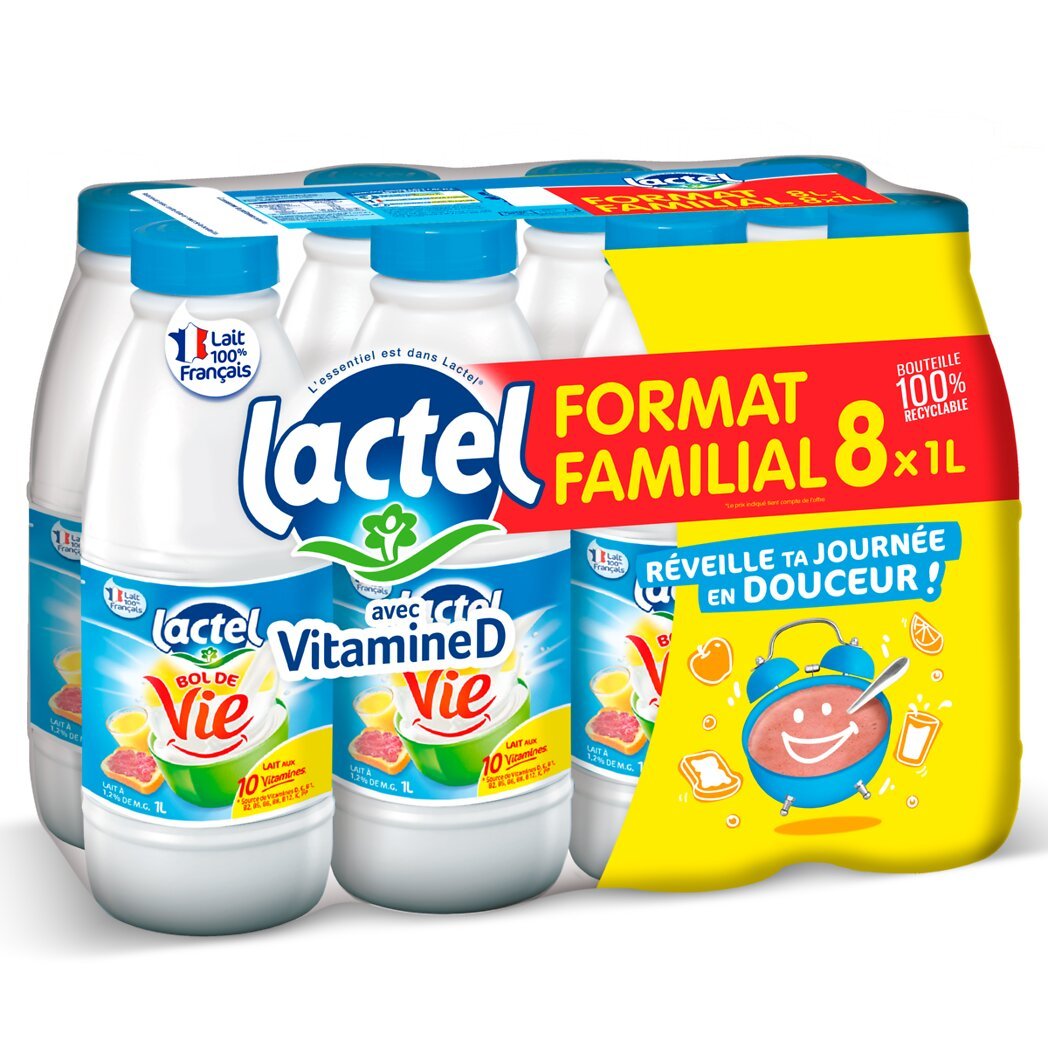 Lactel Lactel Lait Bol de Vie 10 vitamines les 8 bouteilles de 1 l - Format Familial