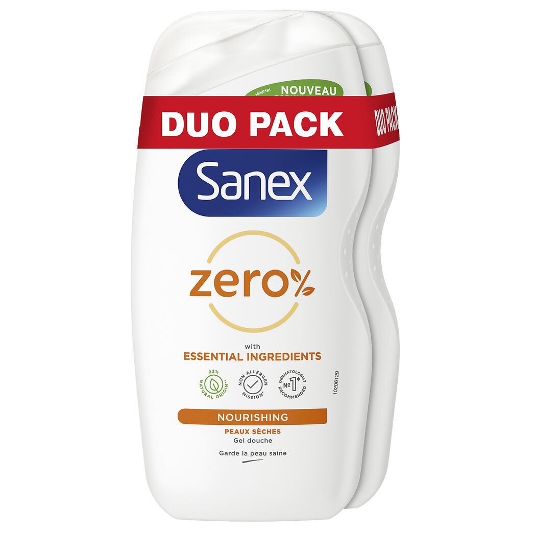 Sanex Sanex Zéro % - Gel douche sans savon Essential peaux sèches les 2 flacons de 475ml - 900ml