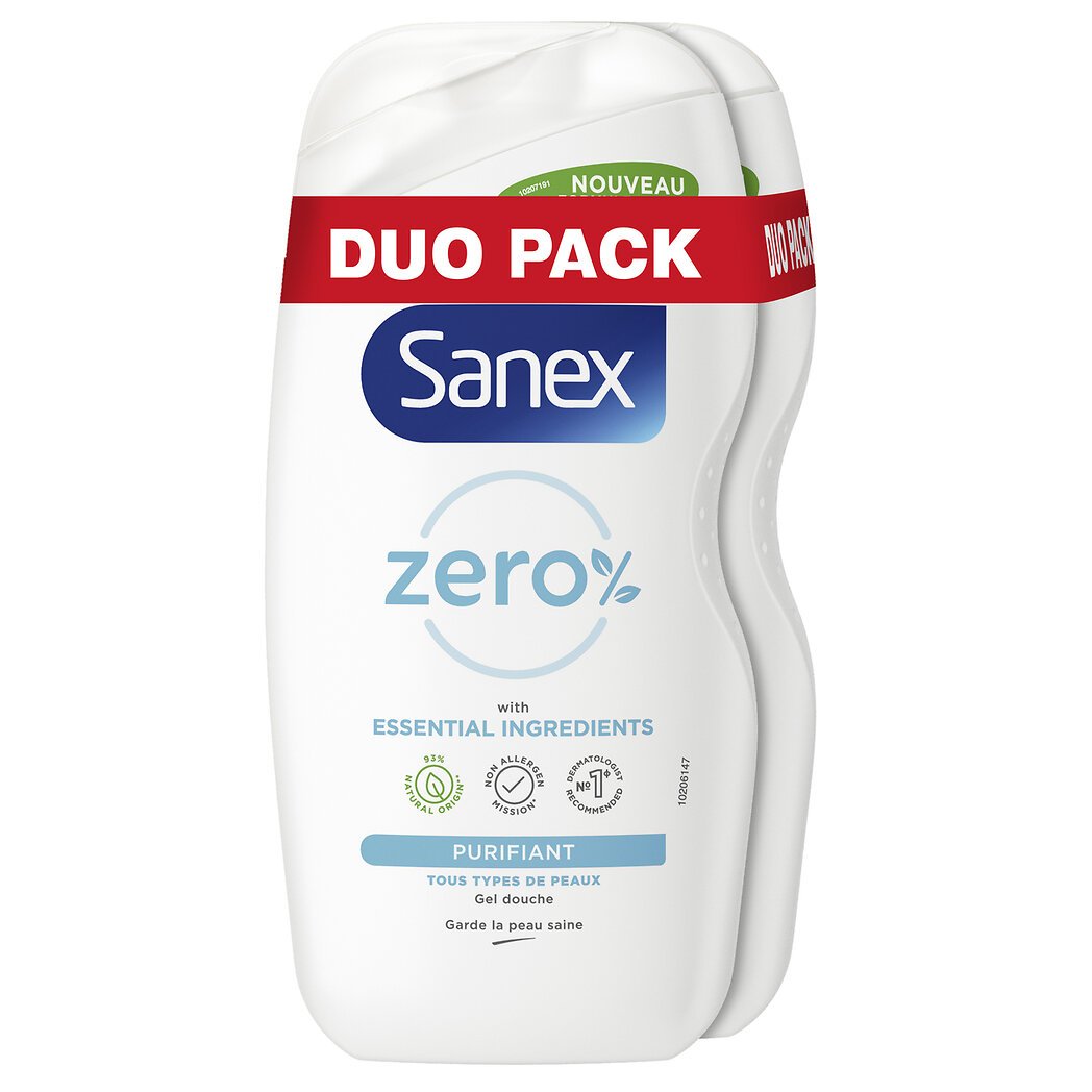 Sanex Sanex Zéro % - Gel douche sans savon essential purifiant les 2 flacons de 475ml - 900ml