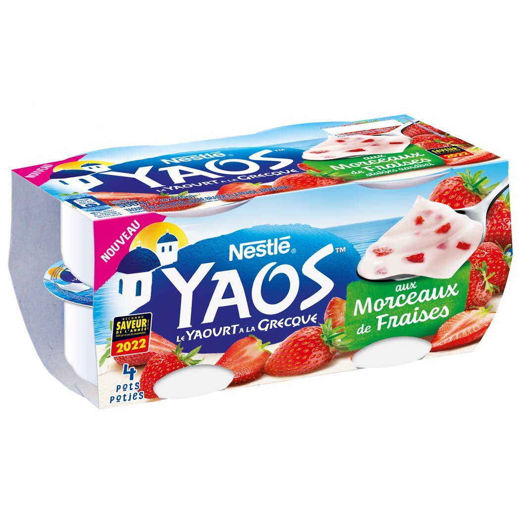 Yaos Nestlé Yaos - Yaourt à la grecque avec morceaux de fraises Les 4 pots de 125g - 500g