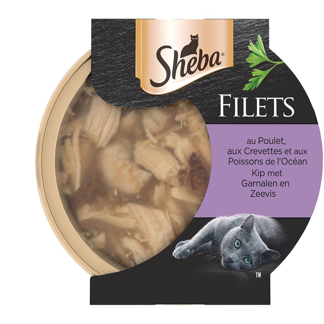 Sheba Sheba Filets au Poulet aux crevettes et aux poissons de l'océan pour chat adulte La boite de 60g