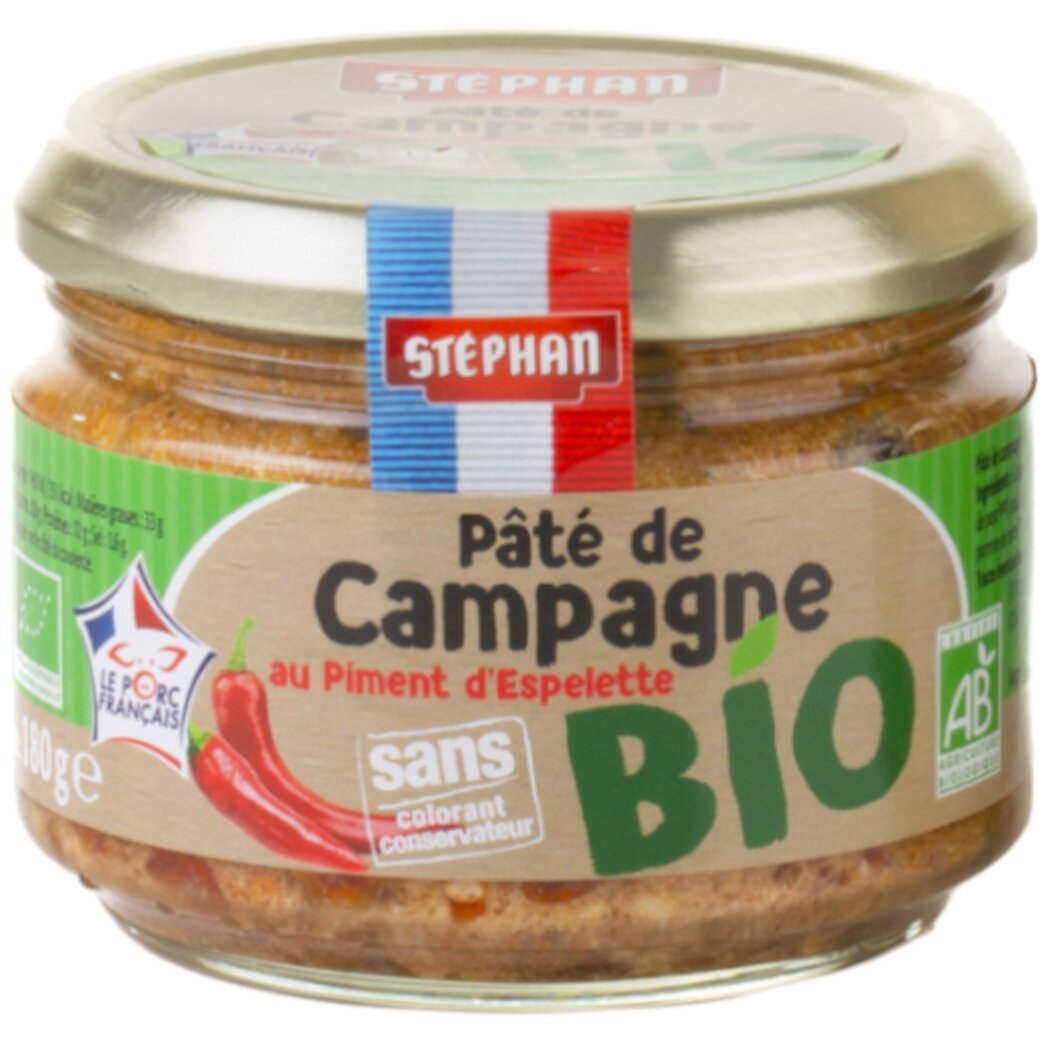 Stéphan Stephan Pâté de campagne au piment d'Espelette BIO le bocal de 180g