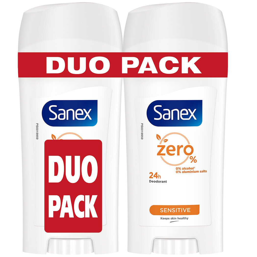 Sanex Déodorant sans sels d'aluminium - Zéro 0% - Peaux sensibles Le lot de 2 sticks de 65ml - 130 ml