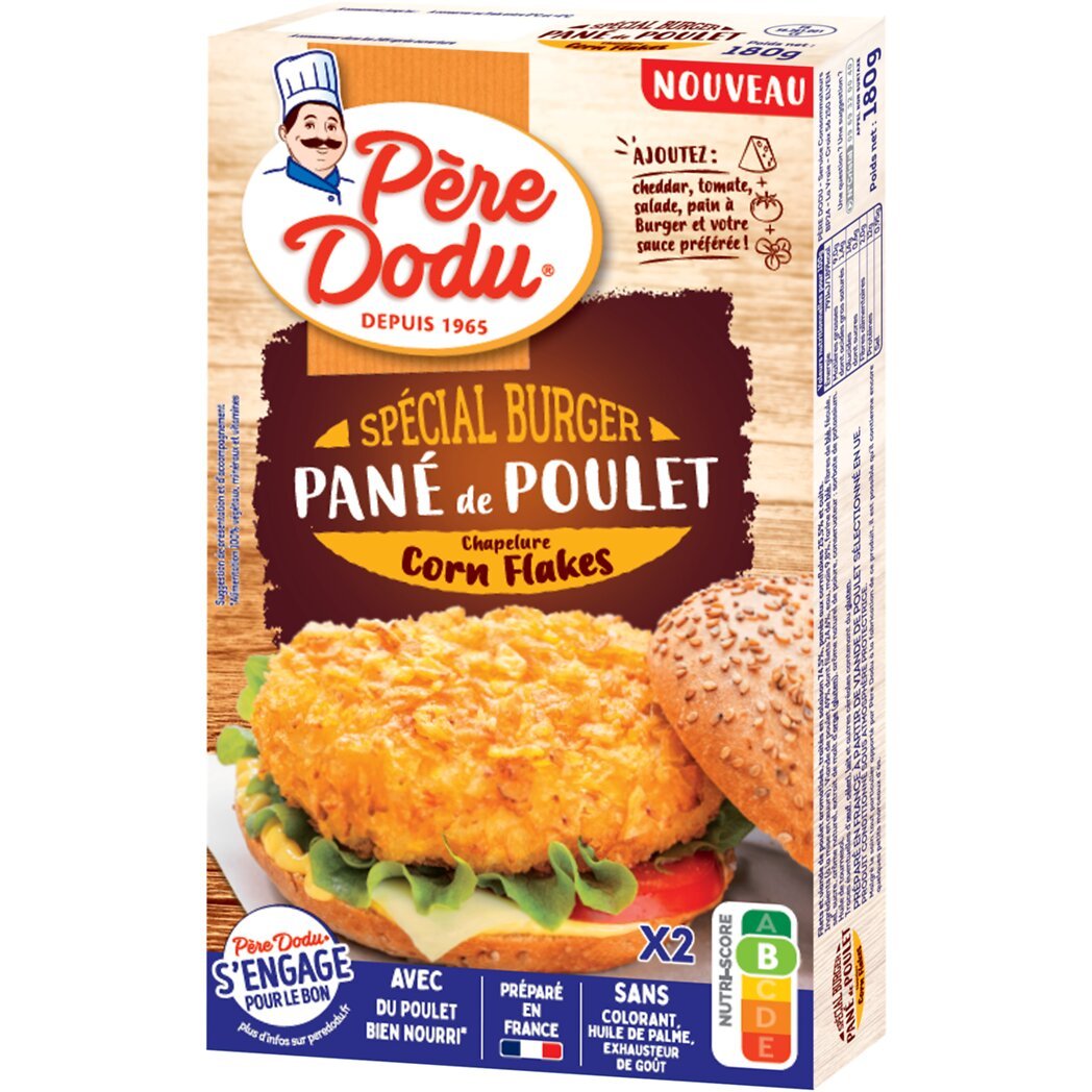 Père Dodu Pané de poulet spécial burger chapelure corn flakes la boîte de 2 - 180g