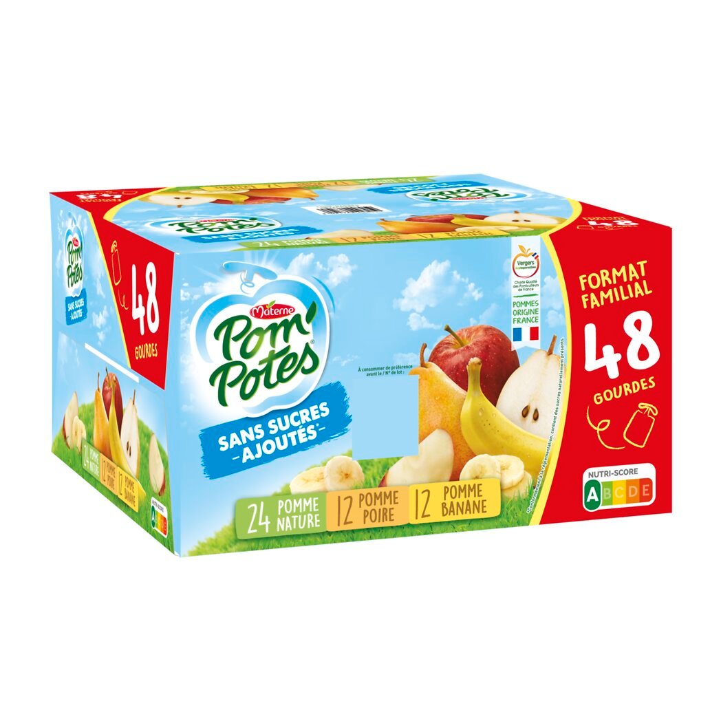 Materne Materne Pom'Potes - Spécialités de pomme/poire/banane sans sucres ajoutés les 48 gourdes de 90g - 4,32kg