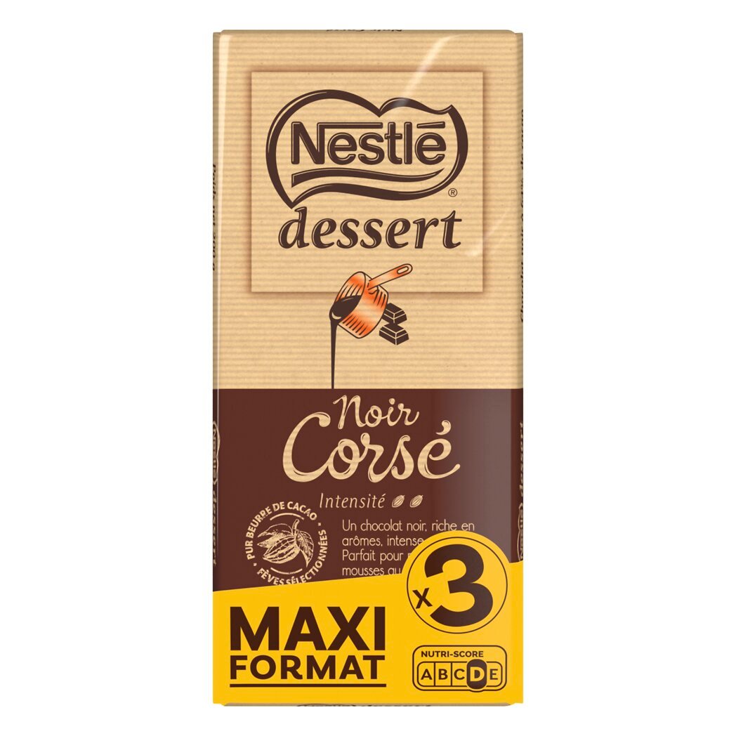 Nestlé Nestlé Dessert - Chocolat noir corsé les 3 tablettes de 200 g - Maxi format