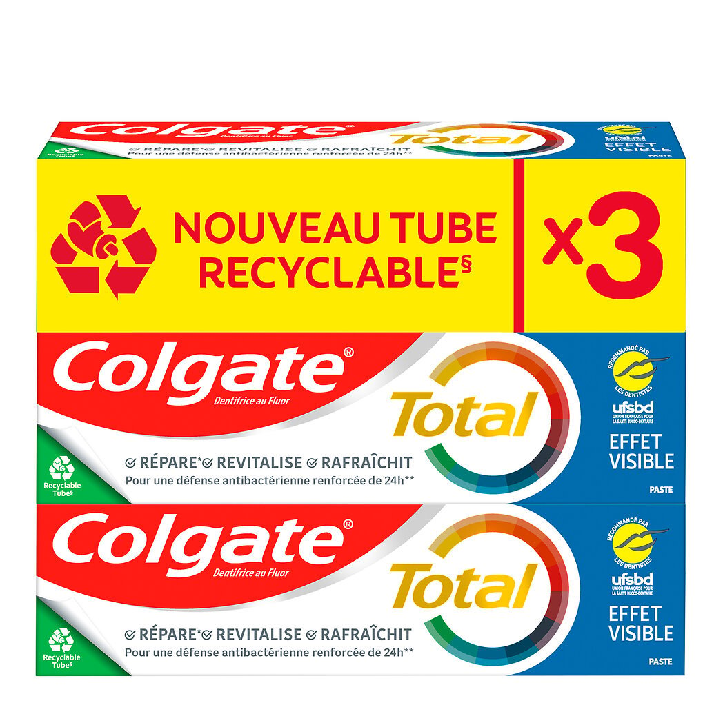 Colgate Colgate Total - Dentifrice Effet visible colore change Le lot de 3 tubes de 75ml  - 225ml