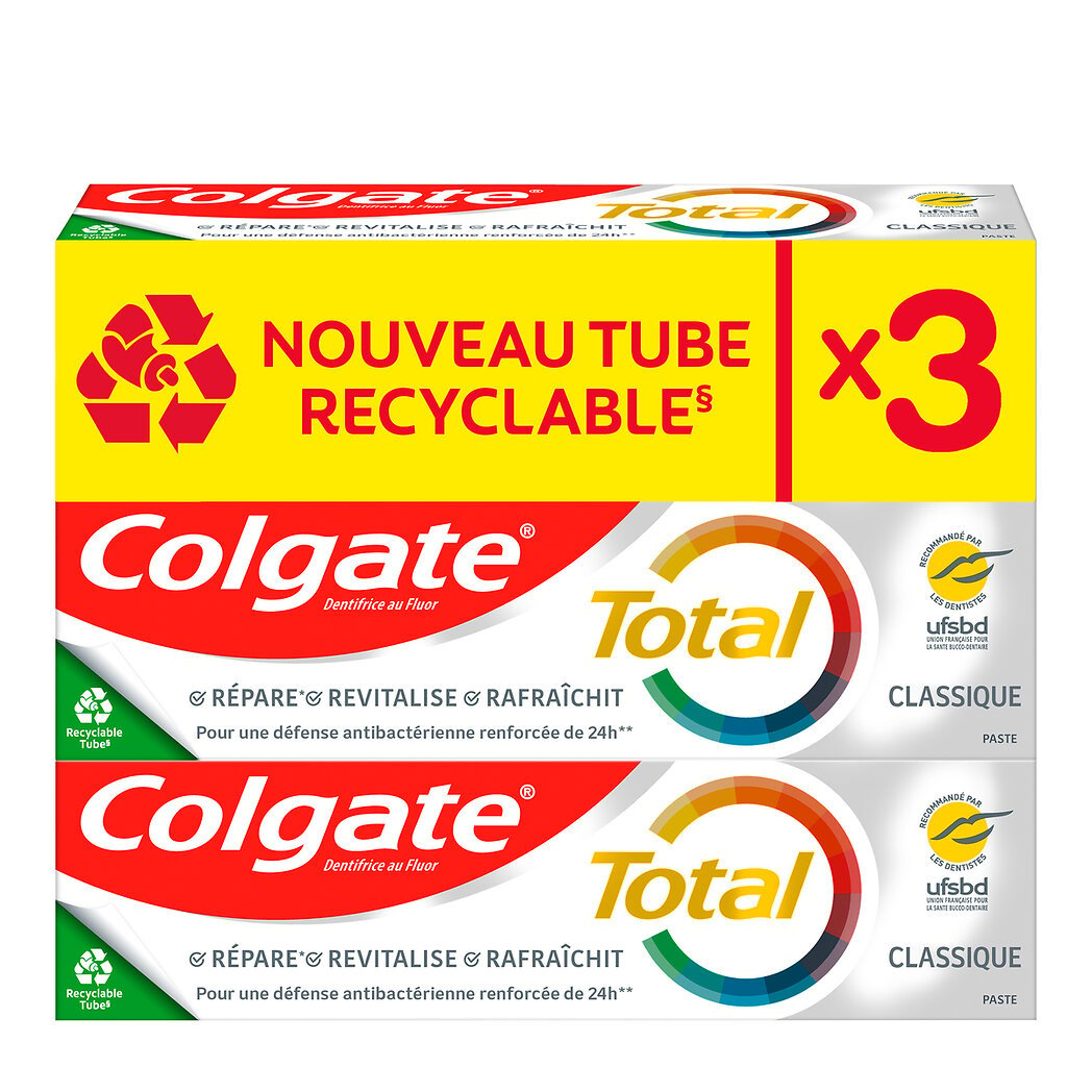 Colgate Colgate Total - Dentifrice classique Le lot de 3 tubes de 75ml - 225 ml