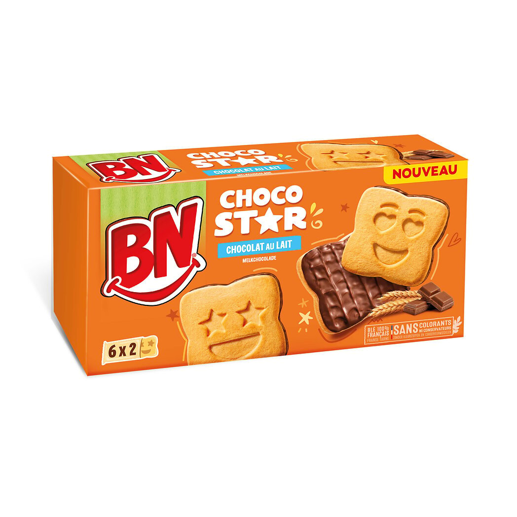 BN BN Biscuits fourrés goût chocolat au lait - Chocostar La boite de 6 sachets - 195g