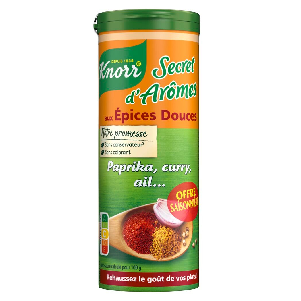 Assaisonnement en poudre épices douces Paprika, curry et ail Knorr
