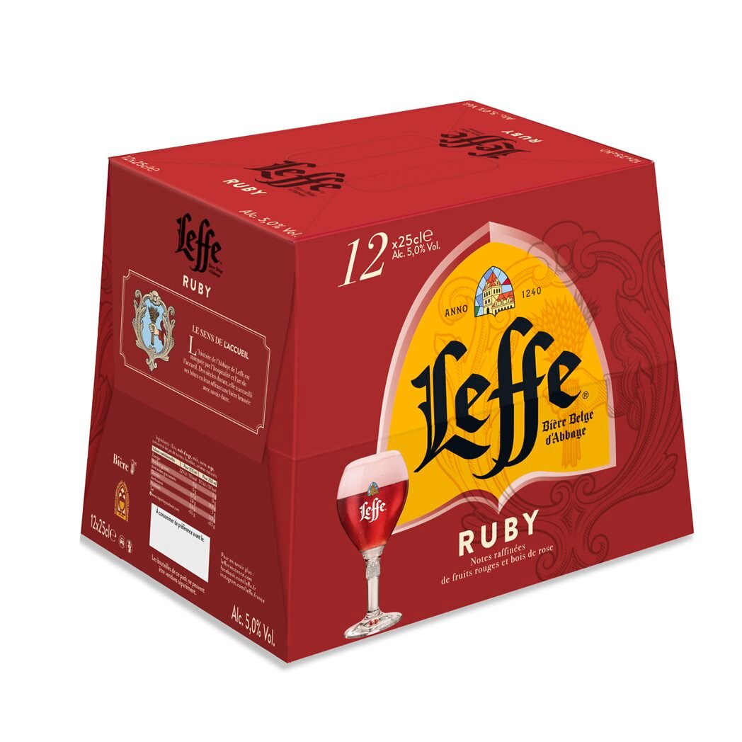 Leffe Ruby - Bière fruits rouges et bois de rose les 12 bouteilles de 25cl - 3l