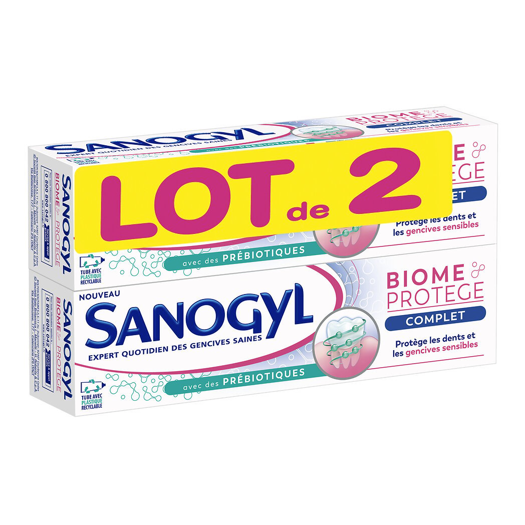 Sanogyl Dentifrice biome protège complet Le lot de 2 tubes de 75ml - 150ml