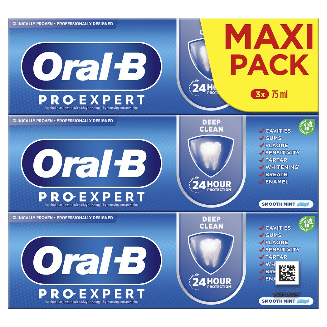 Oral B Pro-Expert - Dentifrice nettoyage intense protection 24h Le lot de 3 tubes de 75ml - 225ml