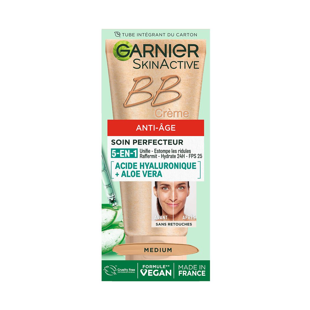 Garnier SkinActive - Crème anti-âge soin protecteur medium acide hyaluronique et aloé Vera BB Le tube de 50ml